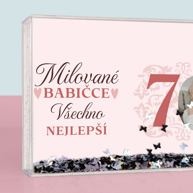 Fotka S Textem: Milované Babičce Všechno Nejlepší - Sněžící Fotorámeček