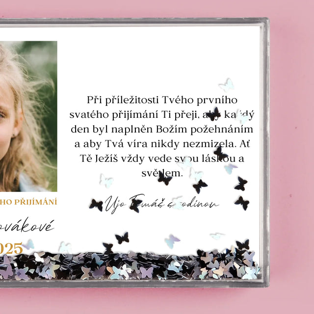 Fotka S Textem: Přání K Prvnímu Svatému Přijímání - Sněžící Fotorámeček