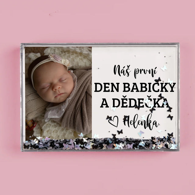 Fotka S Textem: První Den Babičky A Dědečka - Sněžící Fotorámeček