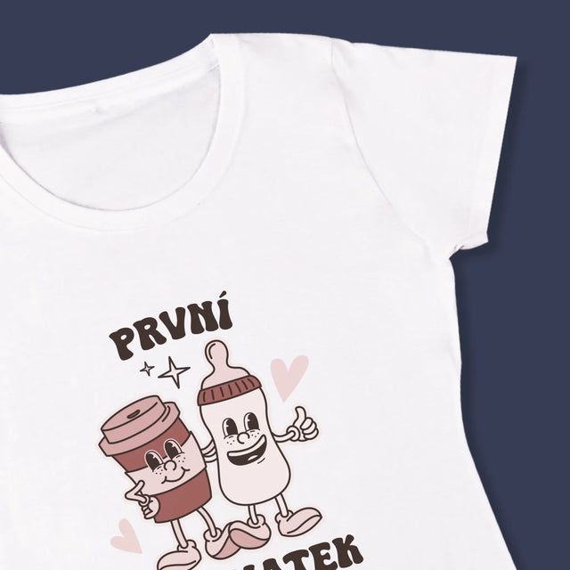 Jméno A Nápis: První Den Matek Káva Mléko - Damské Tričko