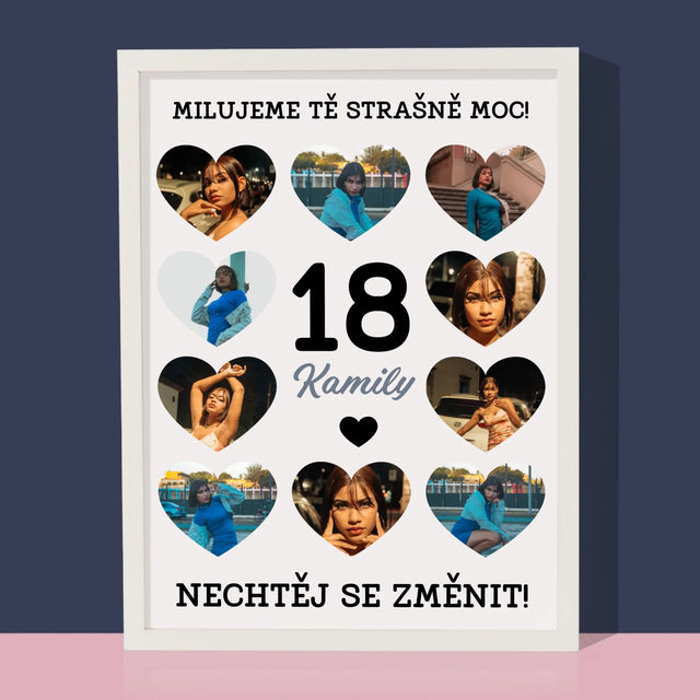 Fotokoláž: 18 Srdce - Tisk V Rámečku