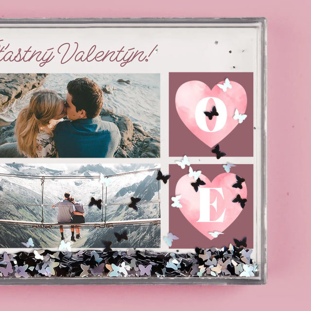 Fotokoláž: Srdíčka Love - Sněžící Fotorámeček
